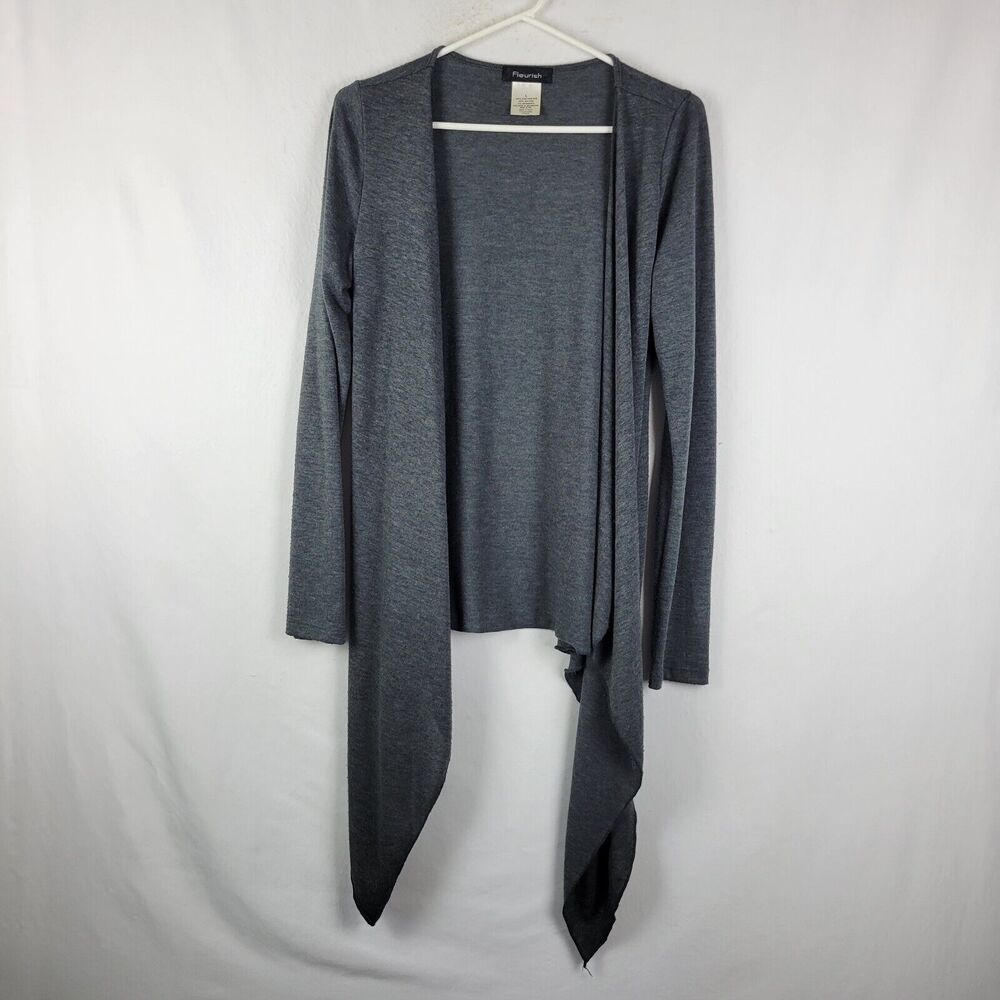 Fleurish Gray Knit Long Sleeve Open Front Drapey Cardigan Women's Large USA Made